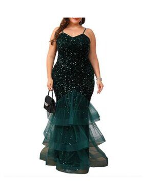 Sleeveless Sequin Mesh Patchwork Maxi Dress Fishtail Formal Gown